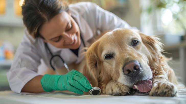 Veterinario revisando perro